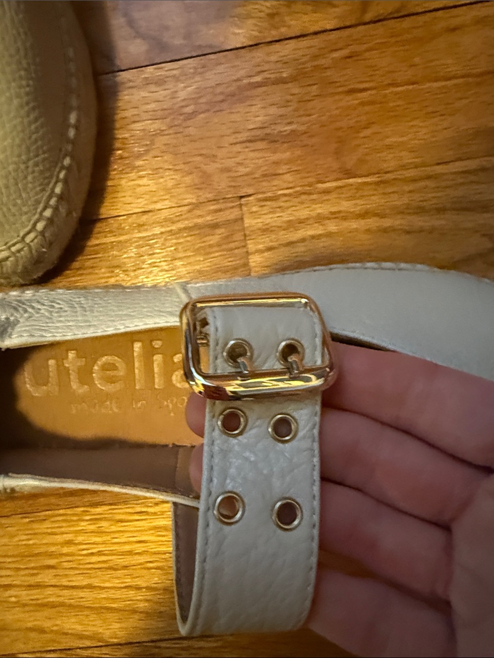 Cream Leather Mary Jane Espadrilles with Gold Buckle - Picture 6 of 7